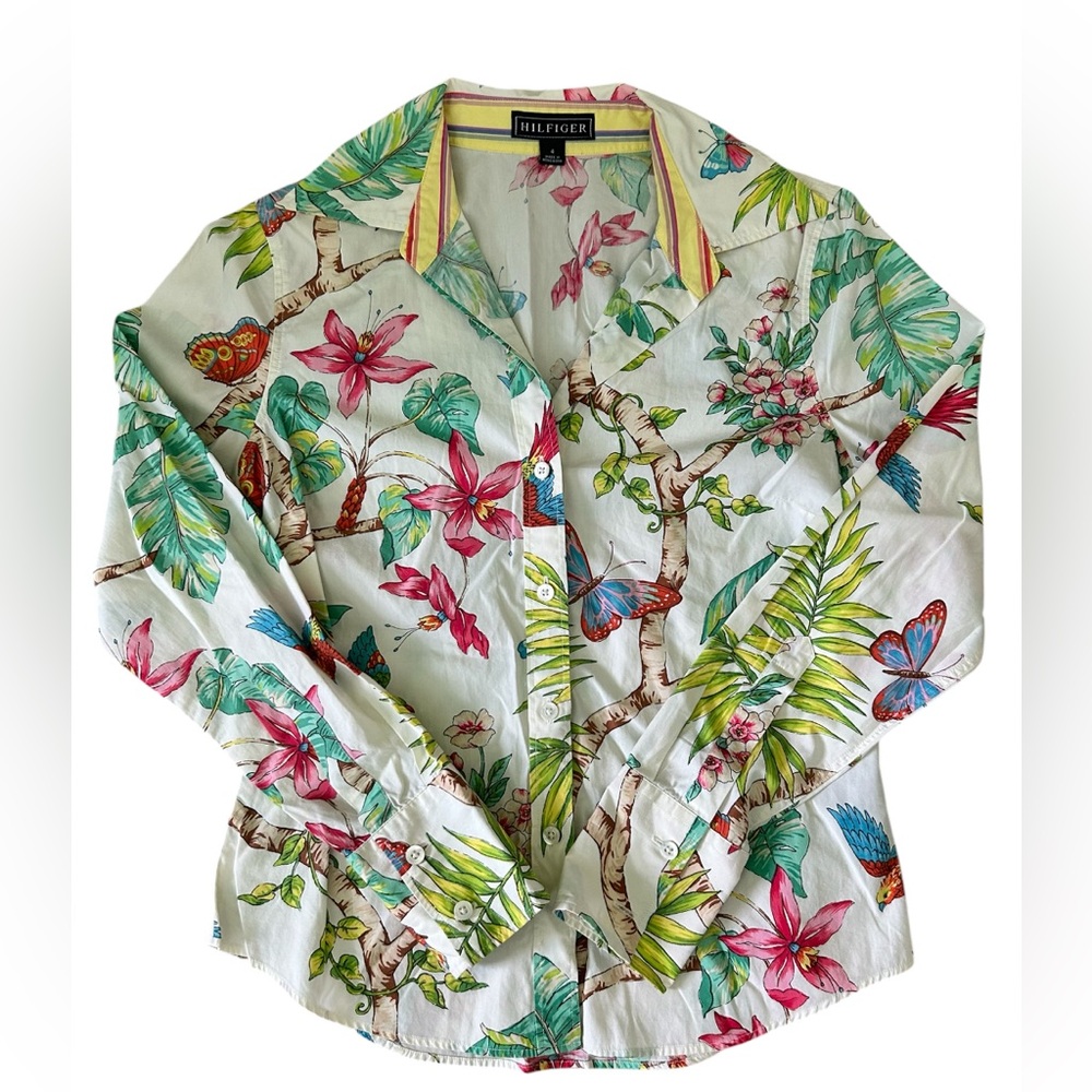 Vintage Hilfiger Women's Size 4 Tropical Button Up Long Sleeve Shirt